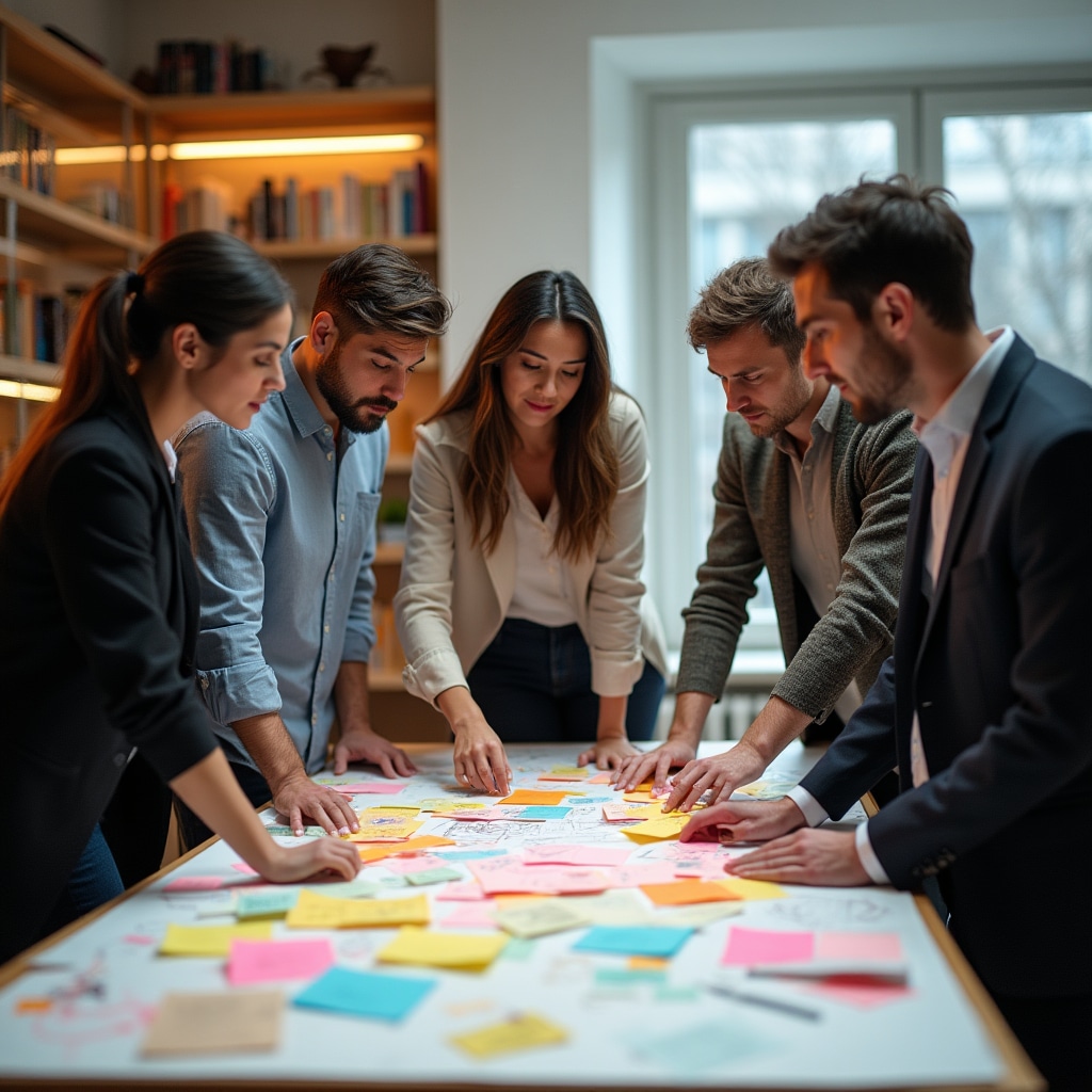 Team collaborating during design thinking workshop